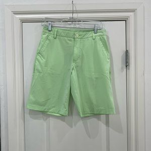 Lime green striped golf shorts